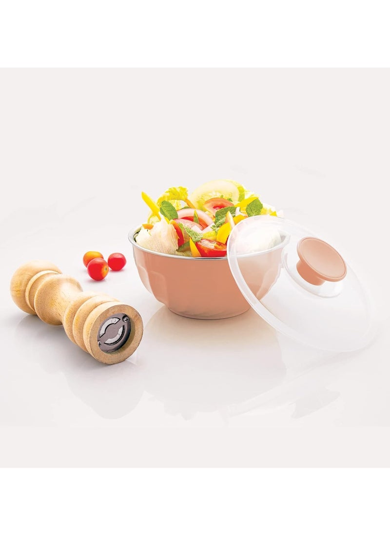 BLACKSTONE - Set of 2 Mixing Bowls with Lids – Outer Plastic, Inner Stainless Steel 1200ML - Image 1