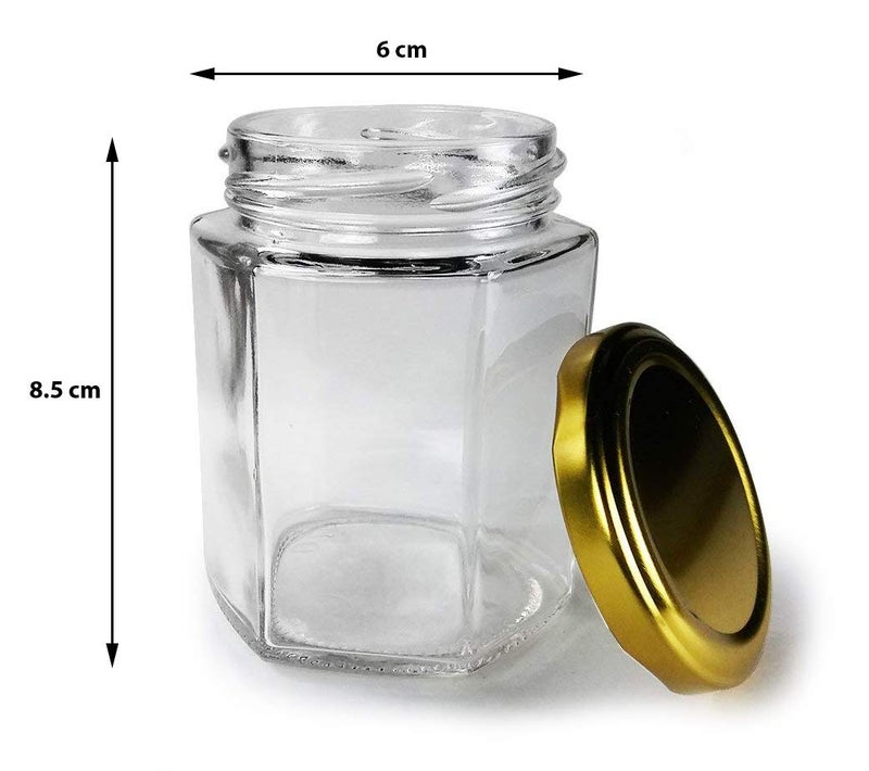 Cloudsell Hexagon Glass jar with Airtight Lid, for Spice, Honey, Dry Fruit, 200 ml, Set of 12 - Image 2