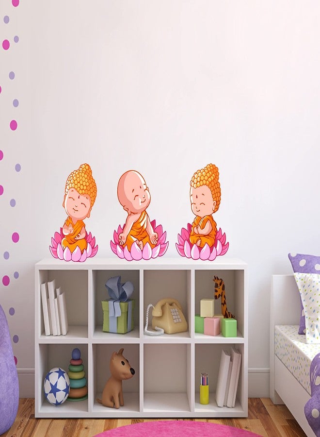 Advait Designs ملصقات جدارية من الفينيل PVC بتصميم تجريدي لبوذا طفل جالس على زهرة اللوتس من أدفايت ديزاينز (99 سم × 39 سم) - Image 2