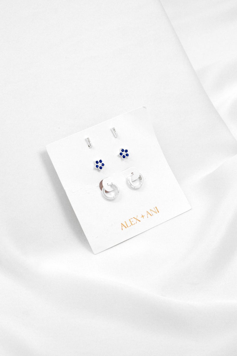 ALEX AND ANI Women 3 Pair Crystal Ear Ring, Silver