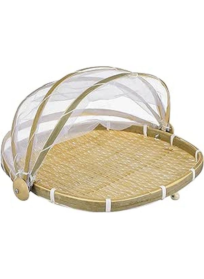 Small Square Woven Bread Basket With Mesh Cover For Kitchen Picnic Mosquito Resistant Food Storage - Image 1