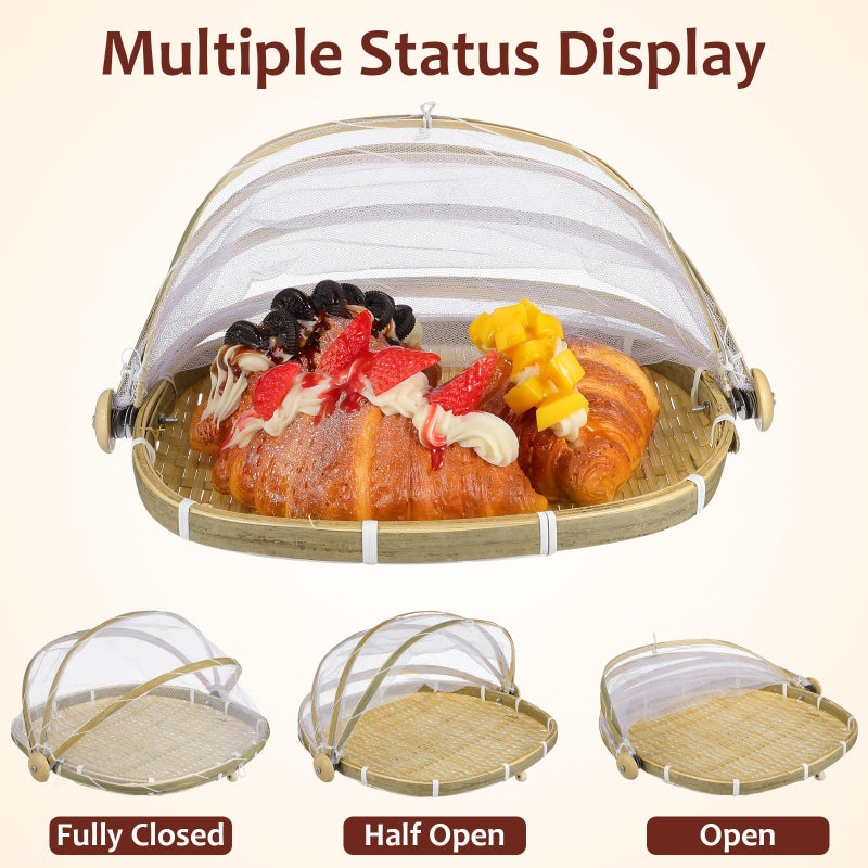 Small Square Woven Bread Basket With Mesh Cover For Kitchen Picnic Mosquito Resistant Food Storage - Image 4