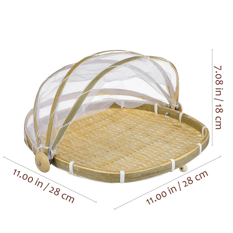 Small Square Woven Bread Basket With Mesh Cover For Kitchen Picnic Mosquito Resistant Food Storage - Image 3