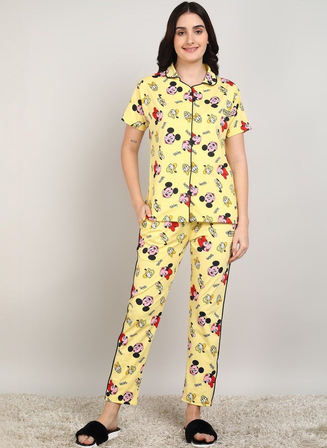 PREEN Women Printed Night Suit with Mickey Mouse Design - Image 1
