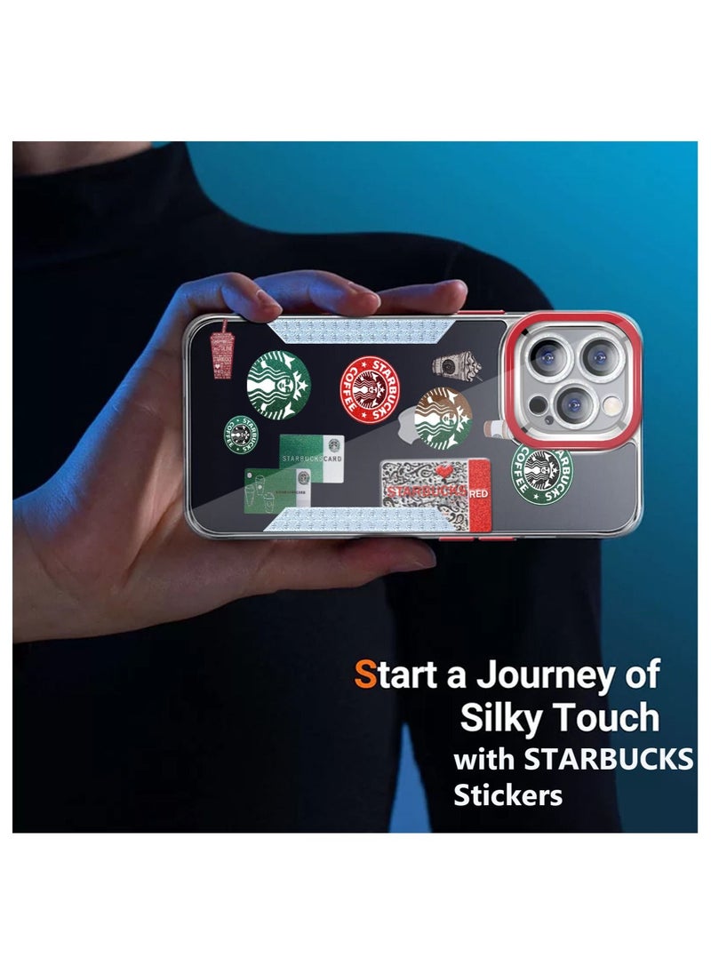 Starbucks - Starbucks Series High Quality Square Edge Cover Full Lens Protective Transparent TPU Case With Stickers For Apple iPhone 14 Pro Max Red - Image 1