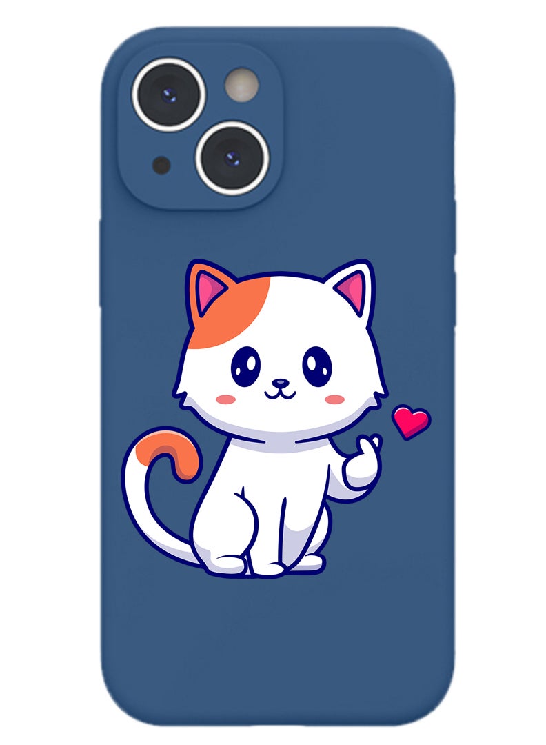 Theodor Protective Slim Fit Case Liquid Silicone Cover with Full Body Protection Anti-Scratch Shockproof Case For iPhone 13 Blue  - Cat on books - Image 1