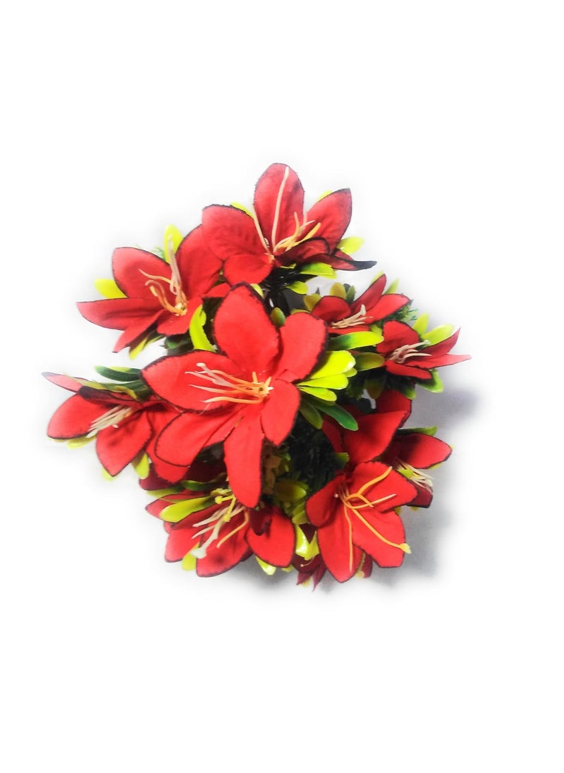 Five Star Five Star Artificial Lily Flowers Bunch for vase, Red Flower of Velvet and Green Leafs of Plastic, 1 Piece, (only Flowers)  - Image 1