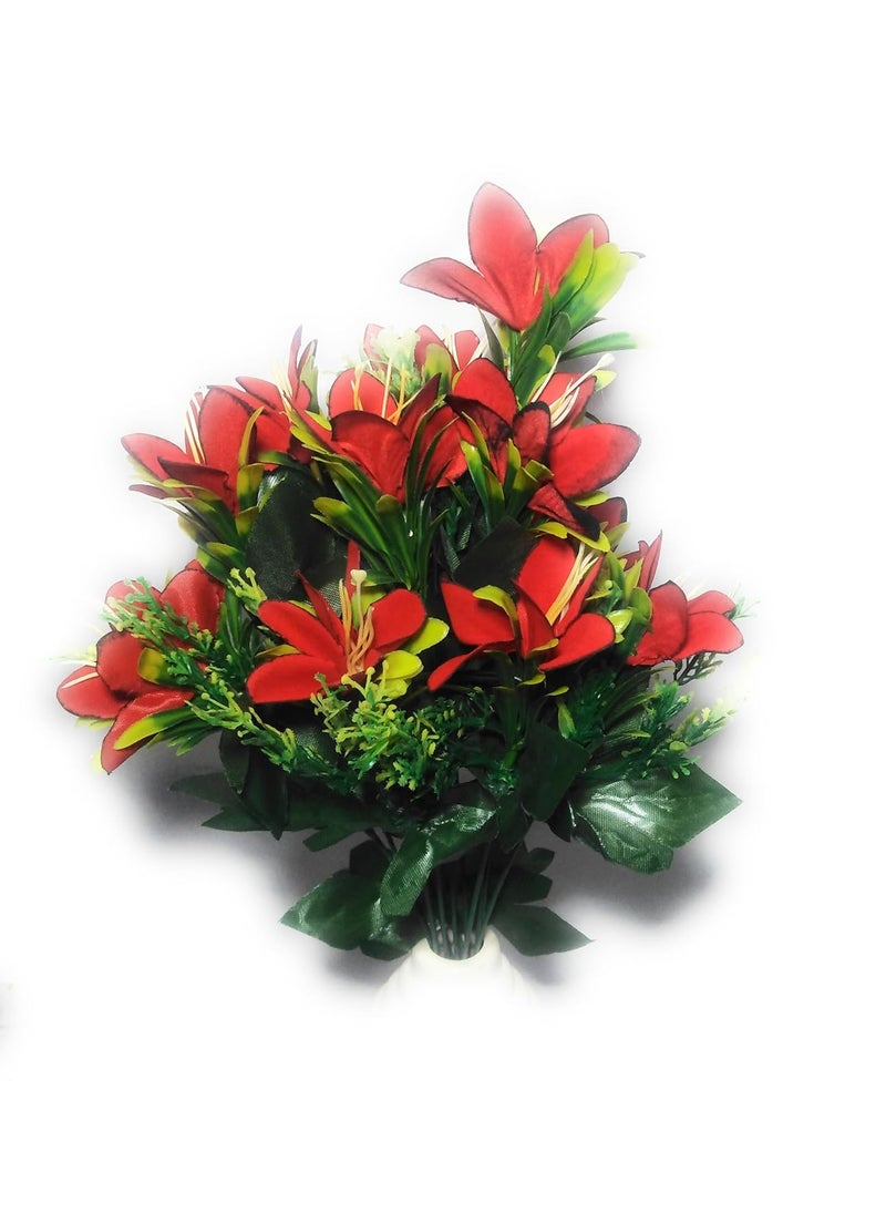 Five Star Five Star Artificial Lily Flowers Bunch for vase, Red Flower of Velvet and Green Leafs of Plastic, 1 Piece, (only Flowers)  - Image 3