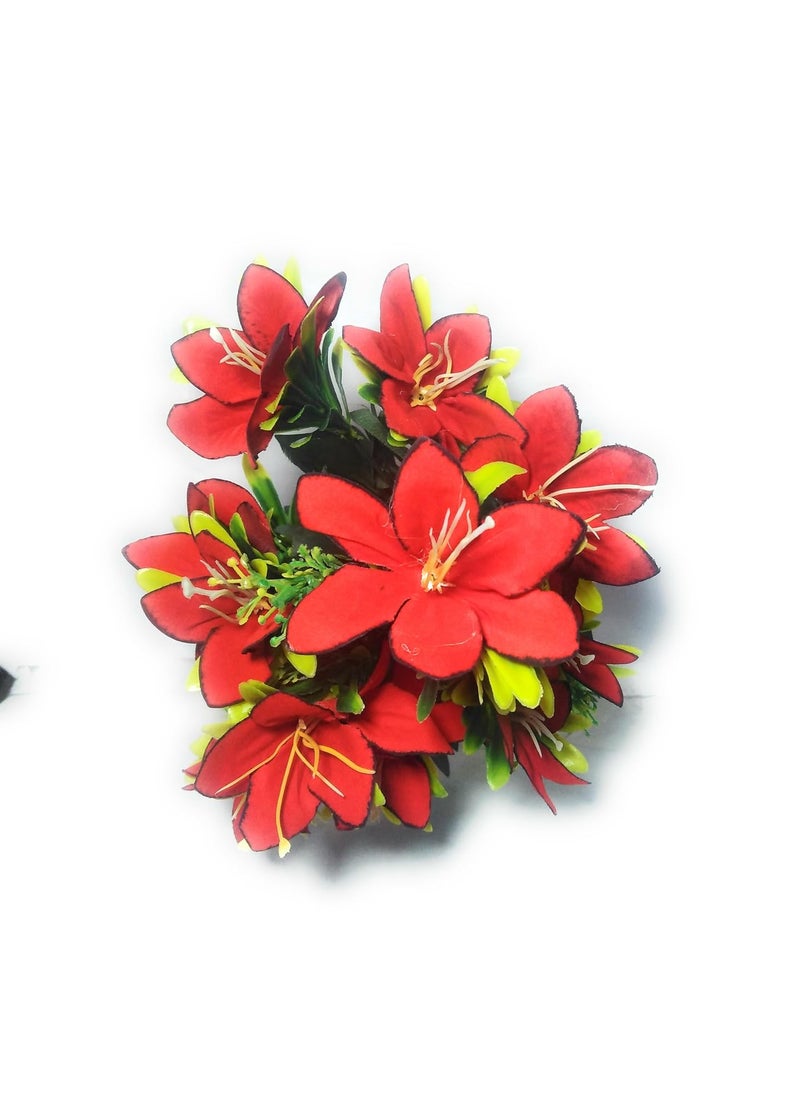 Five Star Five Star Artificial Lily Flowers Bunch for vase, Red Flower of Velvet and Green Leafs of Plastic, 1 Piece, (only Flowers)  - Image 2