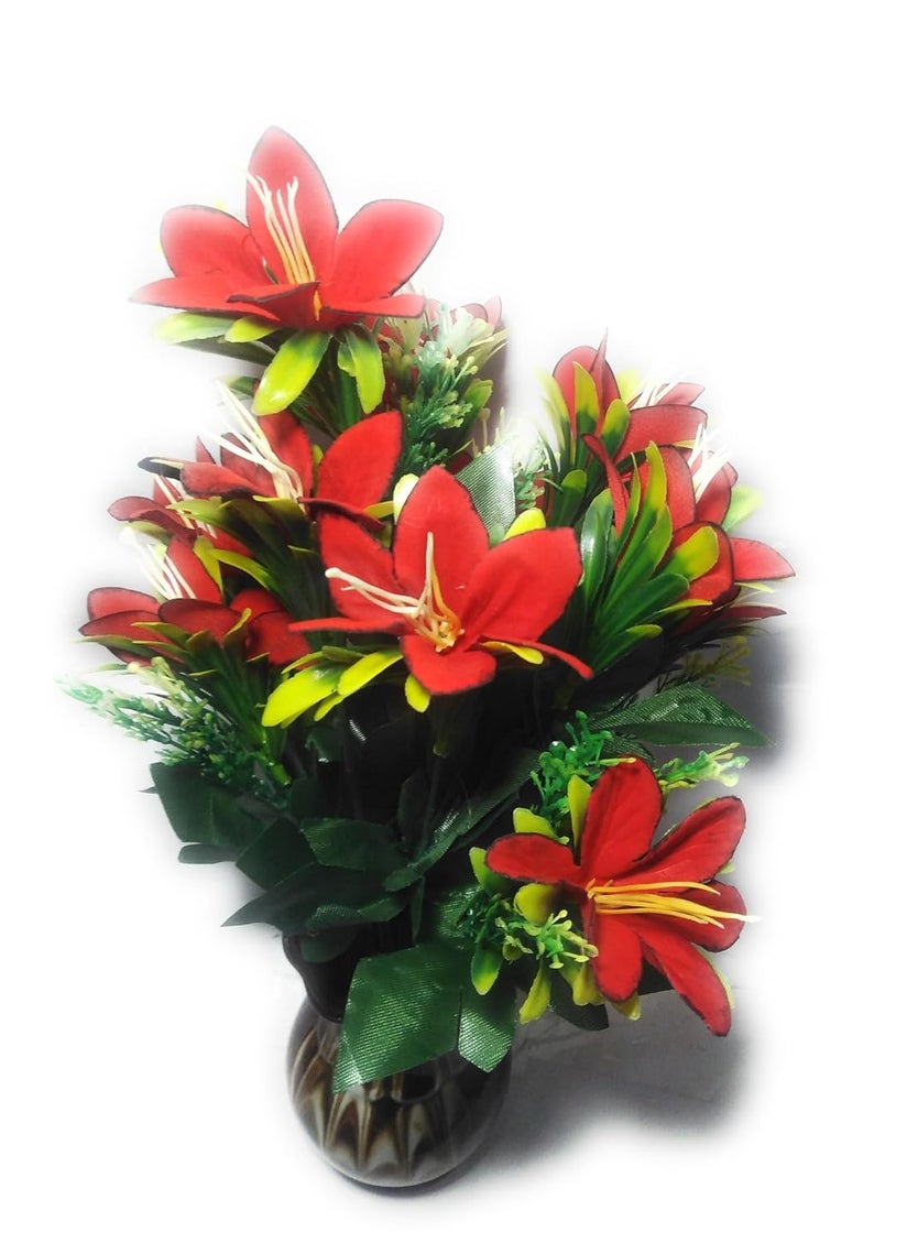 Five Star Five Star Artificial Lily Flowers Bunch for vase, Red Flower of Velvet and Green Leafs of Plastic, 1 Piece, (only Flowers)  - Image 5