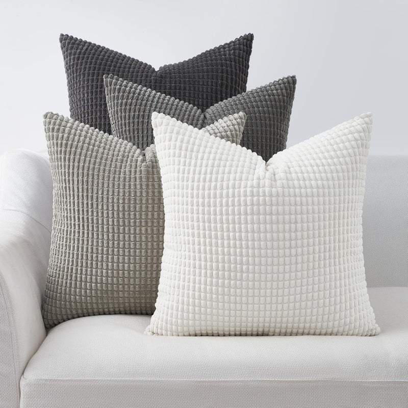 Topfinel Grey Couch Pillow Covers for Living Room 45x45 cm Set of 4Mid Century Modern White Neutral Corduroy Corn Throw PillowsRustic Square Bench Chair Cushion18 InchGrey