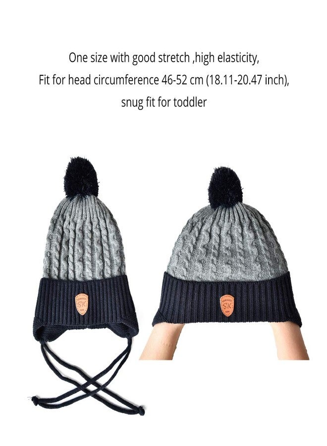 SOMALER Toddler Baby Boy Winter Beanie Hat Infant Kids Warm Fleece Lined Earflap Knit Fur Pom Pom Hat Snow Cap - Image 4