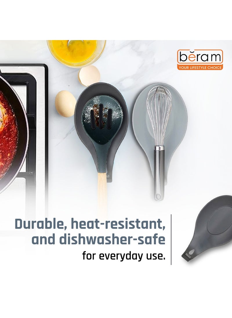 Beram - Silicone Spoon Rests Set of 3, Kitchen Counter Utensil Rests, BPA-Free, Heat-Resistant Spatula & Ladle Holder, Easy-to-Clean, Modern Serving Spoon Rests for Kitchen Counters - Image 1