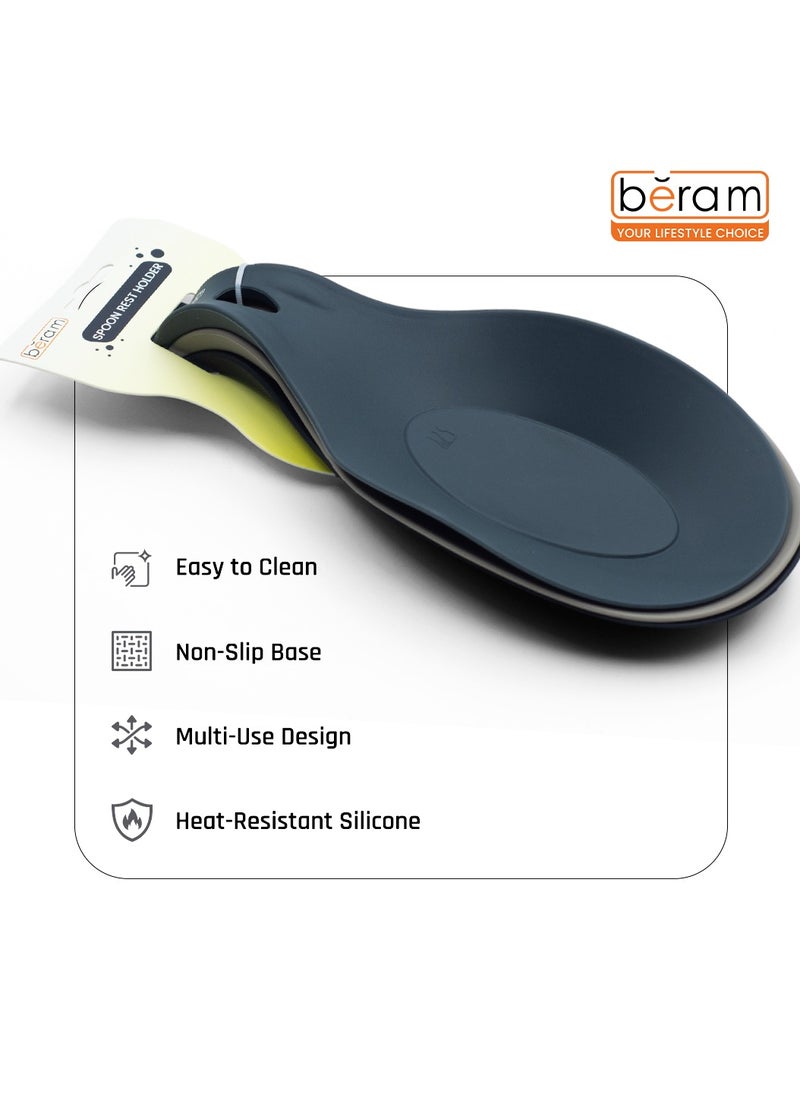 Beram - Silicone Spoon Rests Set of 3, Kitchen Counter Utensil Rests, BPA-Free, Heat-Resistant Spatula & Ladle Holder, Easy-to-Clean, Modern Serving Spoon Rests for Kitchen Counters - Image 1