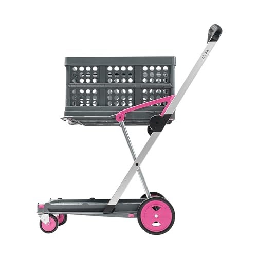 Clax CLAX The Original  Made in Germany  Multi use Functional Collapsible Carts  Mobile Folding Trolley  Shopping Cart with Storage Crate Pink 