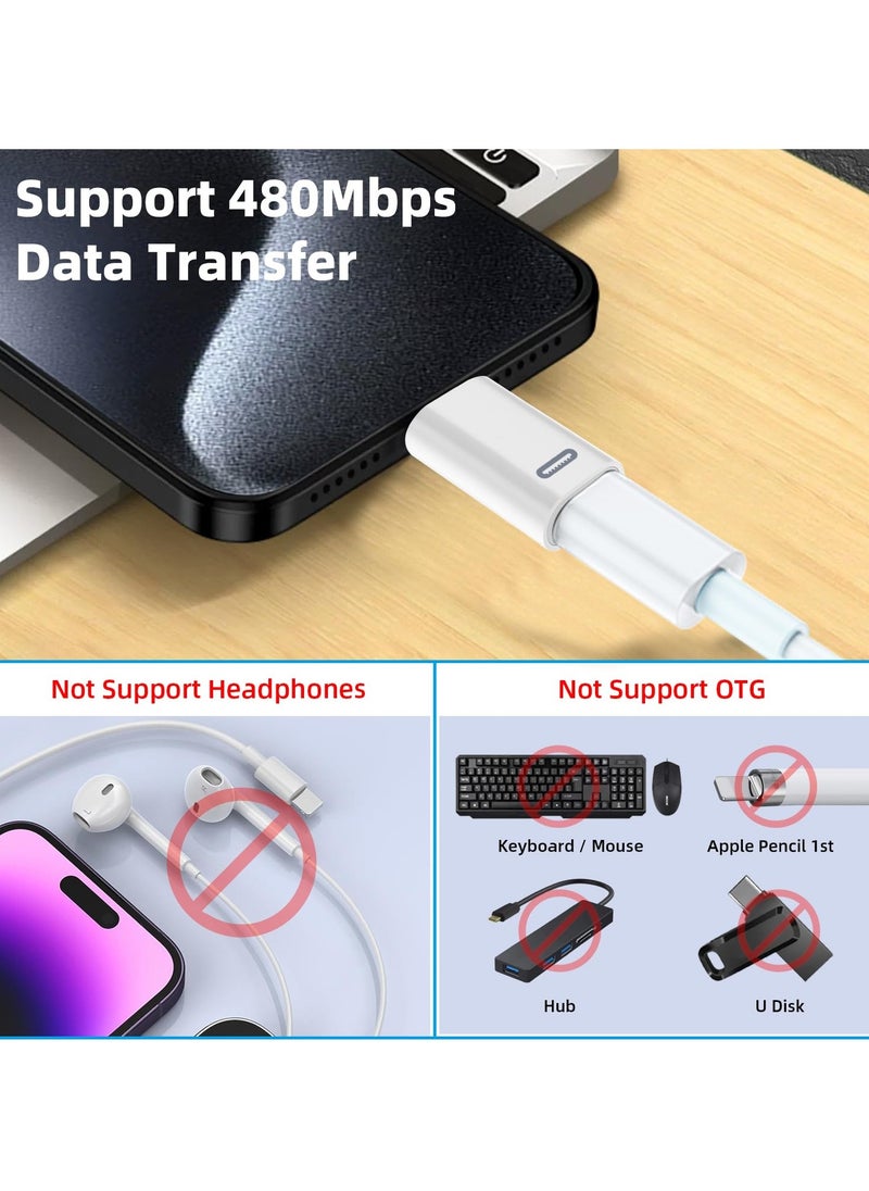غنافوتو - 2 عبوة محول USB-C لكابل آيفون، محول شحن سريع من النوع C ذكر، متوافق مع سلسلة آيفون 16/15، آيباد إير/برو، وليس للقارئ المربع/سماعة الرأس/الميكروفون/قلم الرصاص (أبيض) - Image 1