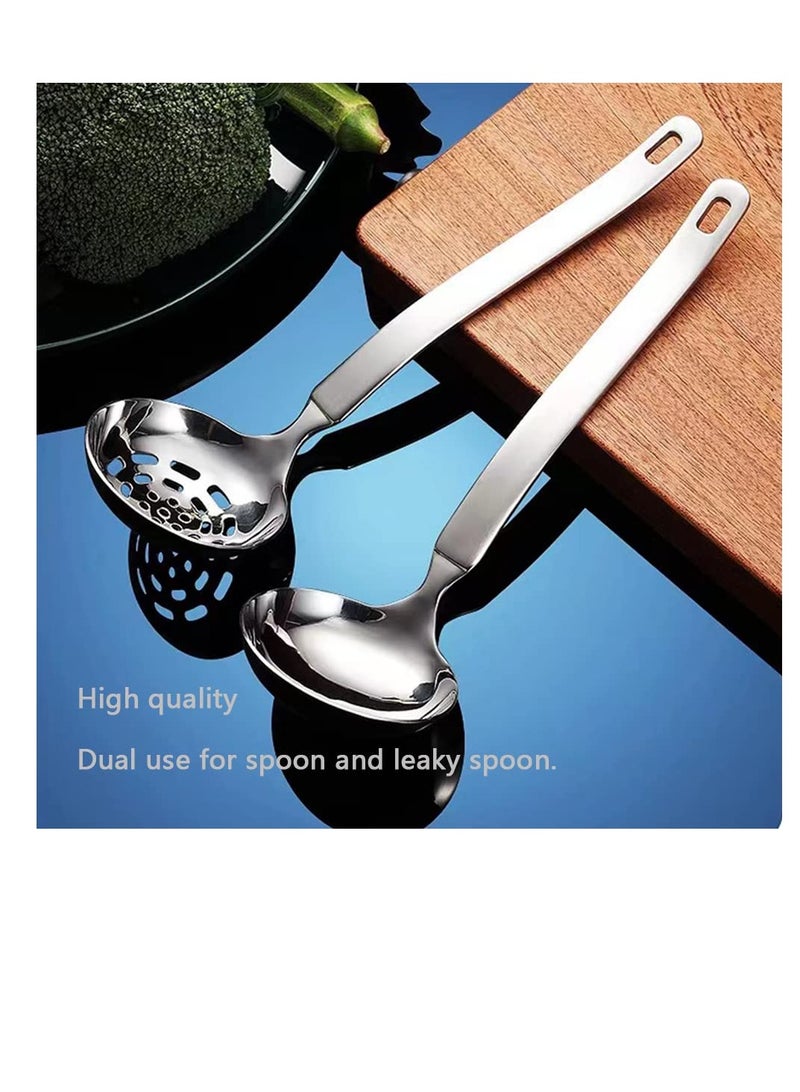 SYOSI مجموعة مغرفة حساء مخرمة، 2 قطعة مغرفة حساء معدني SUS304، مغارف فولاذية غير قابلة للصدأ ومغرفة مخرمة، مغرفة حساء صغيرة، لتقديم الصلصة أو الحساء الساخن أو المطعم - Image 5