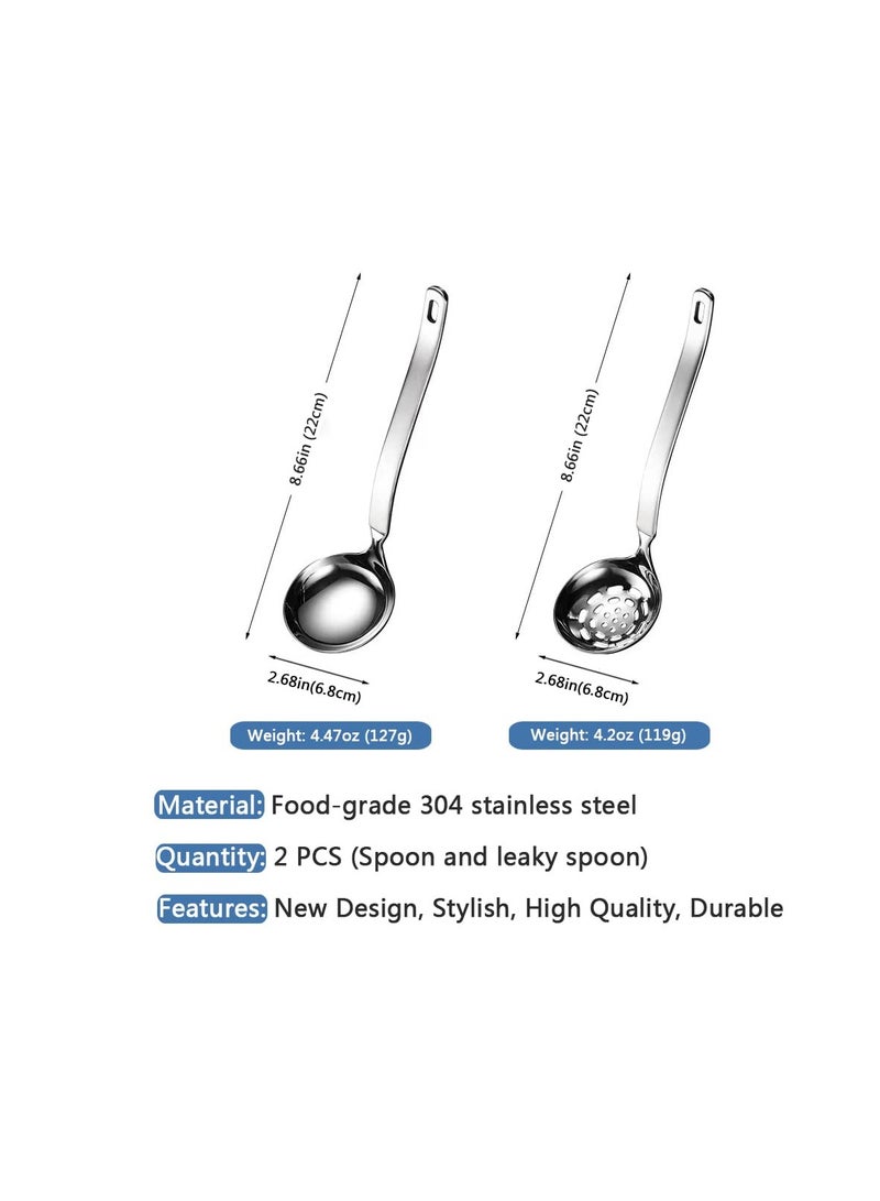 SYOSI مجموعة مغرفة حساء مخرمة، 2 قطعة مغرفة حساء معدني SUS304، مغارف فولاذية غير قابلة للصدأ ومغرفة مخرمة، مغرفة حساء صغيرة، لتقديم الصلصة أو الحساء الساخن أو المطعم - Image 3
