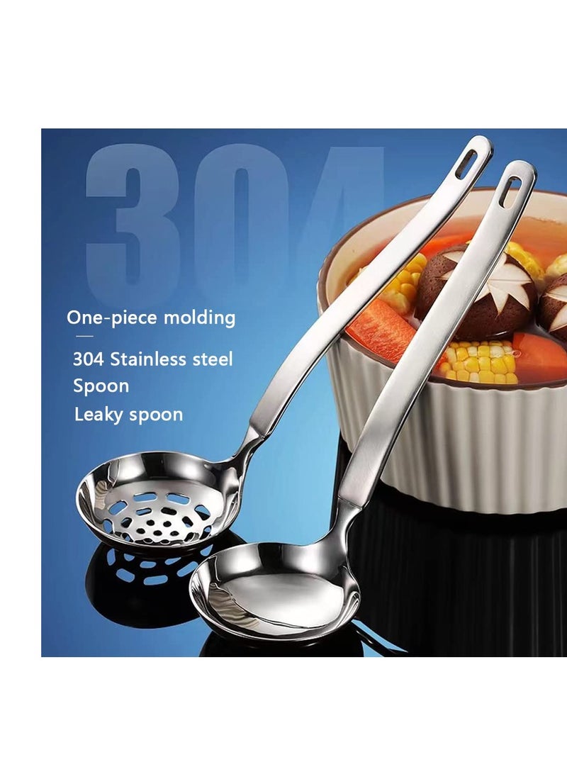 SYOSI مجموعة مغرفة حساء مخرمة، 2 قطعة مغرفة حساء معدني SUS304، مغارف فولاذية غير قابلة للصدأ ومغرفة مخرمة، مغرفة حساء صغيرة، لتقديم الصلصة أو الحساء الساخن أو المطعم - Image 4