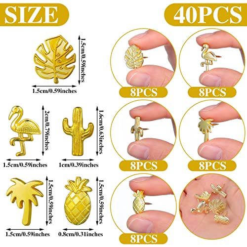 Eersida 40 Pieces Gold Push Pins Cute Push Pins Tropical Office Supplies 5 Designs Decorative Thumb Tacks Cactus Palm Leaf Thumb Tacks for Photos Wall, Maps, Bulletin Board, Cork Boards - Image 2