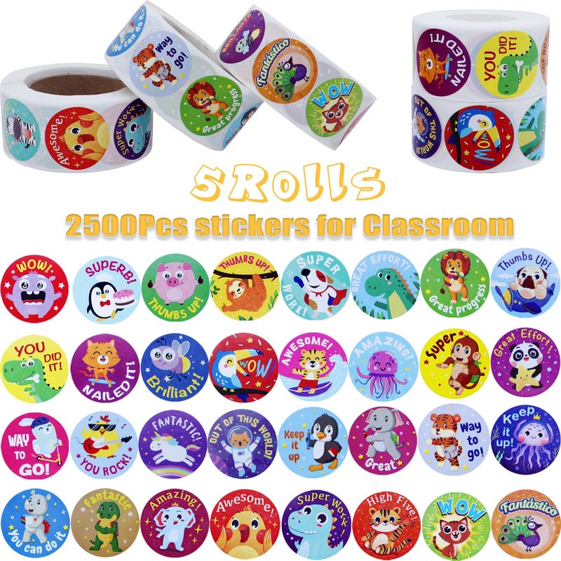 HOXBUR 2500Pcs Stickers for Kids Classroom, Animals Themed Design Teacher Students Reward Stickers for School Classroom Supplies - Image 1