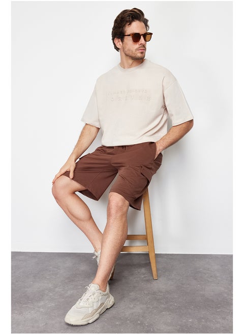 Brown Oversize/Wide-Fit Concealed Cord Elastic Waist Cargo Pocket Tag Shorts TMNSS24SR00018