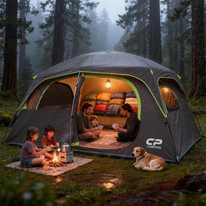 CAMPROS CP Tent-6-Person-Camping-Tents, Waterproof Windproof Family Tent with Top Rainfly, 4 Large Mesh Windows, Double Layer, Easy Set Up, Portable with Carry Bag (Deep Gray) - Image 5