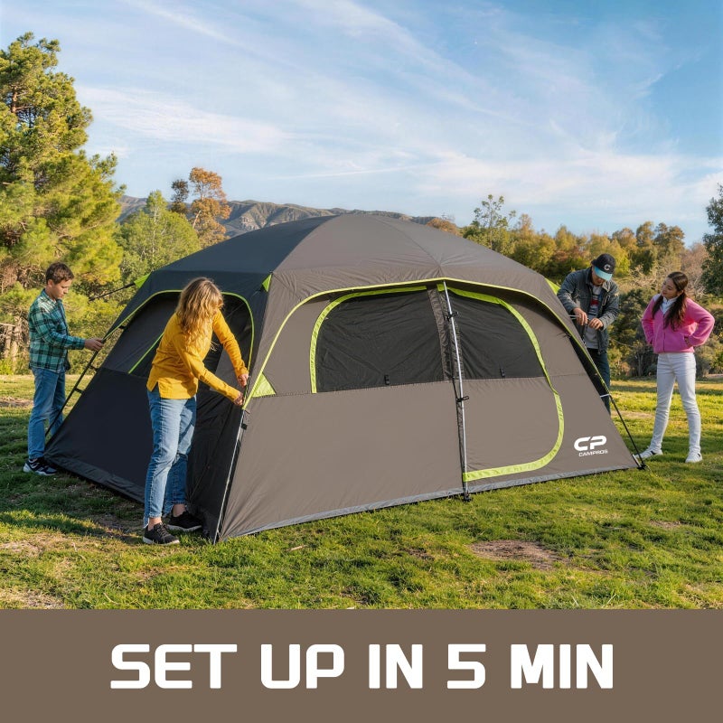 CAMPROS CP Tent-6-Person-Camping-Tents, Waterproof Windproof Family Tent with Top Rainfly, 4 Large Mesh Windows, Double Layer, Easy Set Up, Portable with Carry Bag (Deep Gray) - Image 4