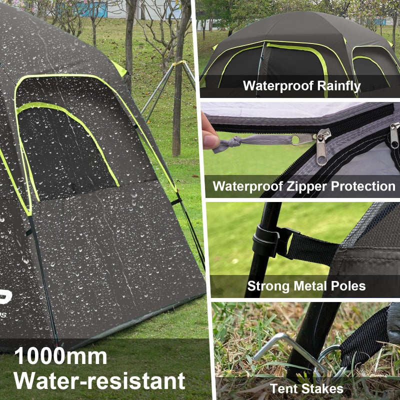 CAMPROS CP Tent-6-Person-Camping-Tents, Waterproof Windproof Family Tent with Top Rainfly, 4 Large Mesh Windows, Double Layer, Easy Set Up, Portable with Carry Bag (Deep Gray) - Image 3