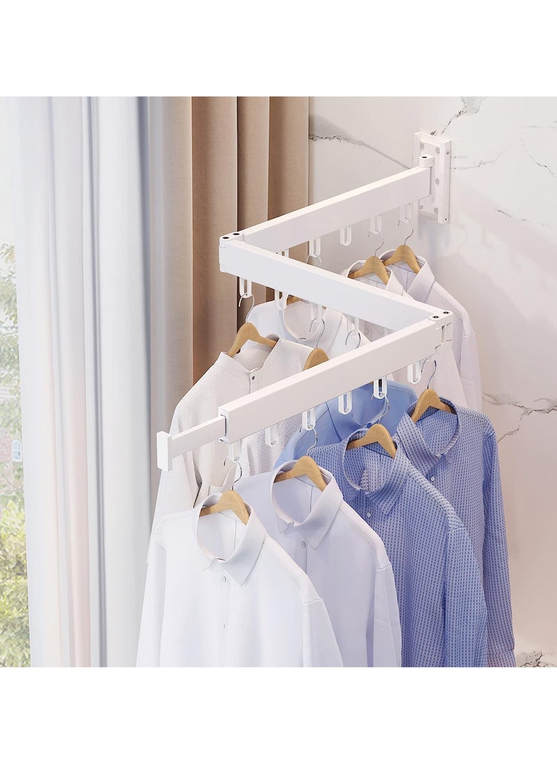AUTOYSUR Clothes Drying Rack, Wall Mounted Clothes Rack, Aluminum Alloy Folding Hanging Rack, Three-Fold Space-Saver, Retractable, Strong Load-Bearing, for Balcony, Laundry, Bathroom, Closet (White)  - Image 1