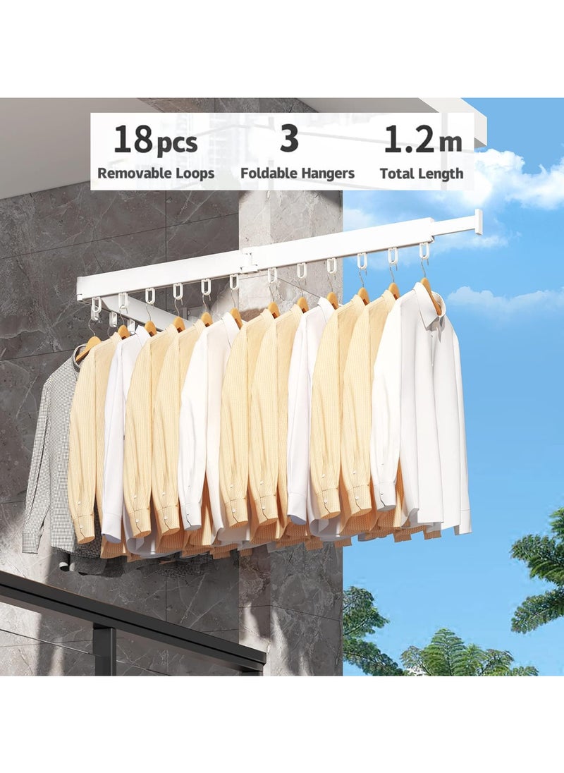 AUTOYSUR Clothes Drying Rack, Wall Mounted Clothes Rack, Aluminum Alloy Folding Hanging Rack, Three-Fold Space-Saver, Retractable, Strong Load-Bearing, for Balcony, Laundry, Bathroom, Closet (White)  - Image 2
