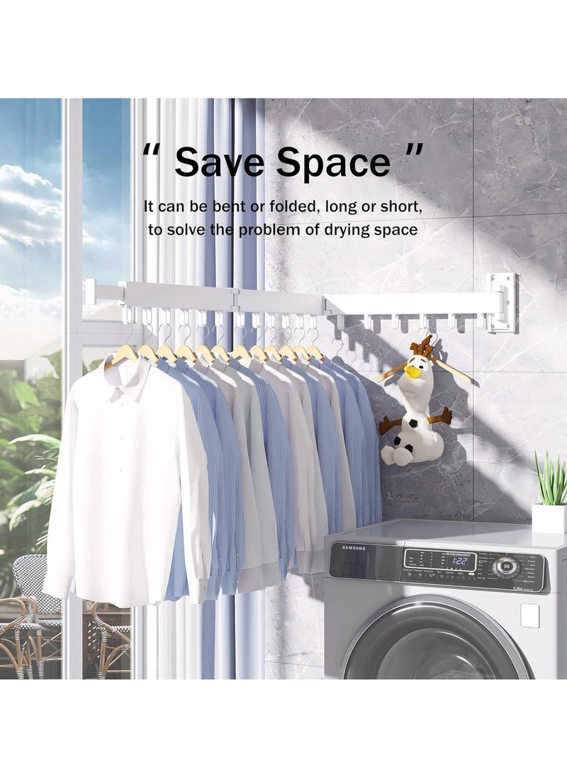 AUTOYSUR Clothes Drying Rack, Wall Mounted Clothes Rack, Aluminum Alloy Folding Hanging Rack, Three-Fold Space-Saver, Retractable, Strong Load-Bearing, for Balcony, Laundry, Bathroom, Closet (White)  - Image 5