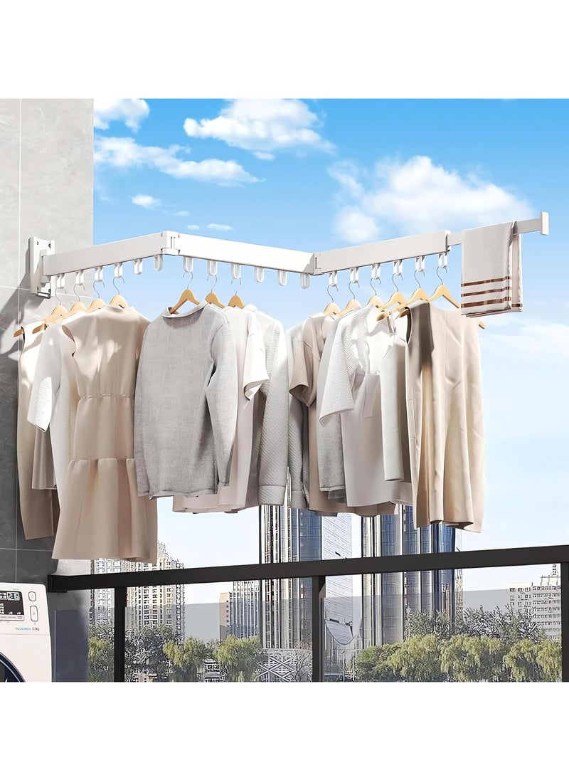 AUTOYSUR Clothes Drying Rack, Wall Mounted Clothes Rack, Aluminum Alloy Folding Hanging Rack, Three-Fold Space-Saver, Retractable, Strong Load-Bearing, for Balcony, Laundry, Bathroom, Closet (White)  - Image 3