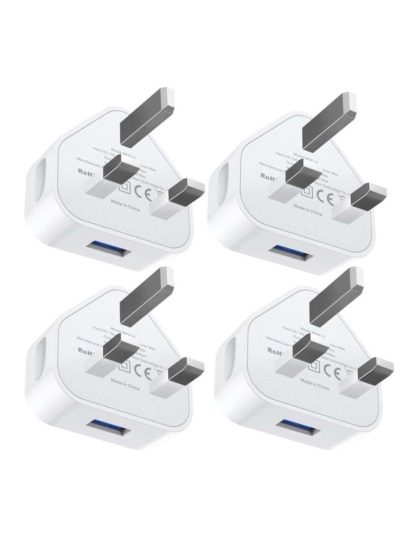NTECH (4 Pack) USB Plug UK Mains Charger, USB Wall Plug Adaptor UK Compact Power USB Adapter Socket Charge Head 5V/1AMP Multipack Single Port Charging for iPhone 11/10/Xs/XS Max/XR/X/8/7/6 Plus/5/4, - Image 1