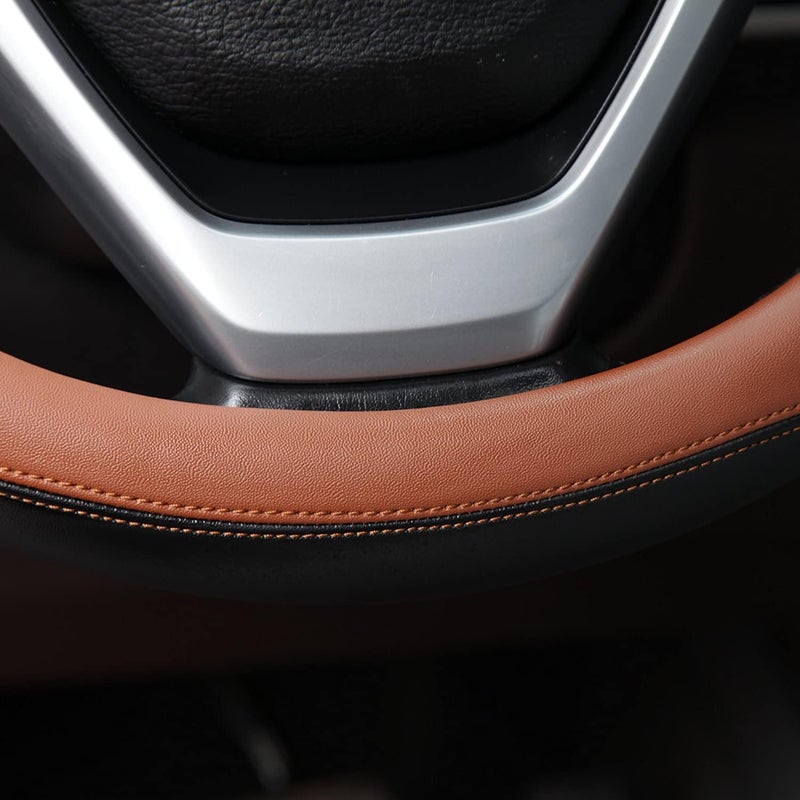 Valleycomfy Microfiber Leather Steering Wheel Covers Universal 15 inch (Brown - Image 3