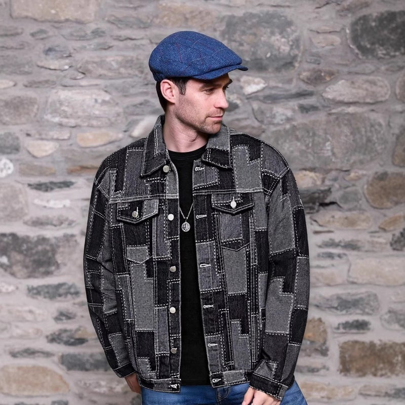 Men's Japanese Retro Patchwork Denim Jacket - Turn-down Collar Raglan Sleeve - Image 3