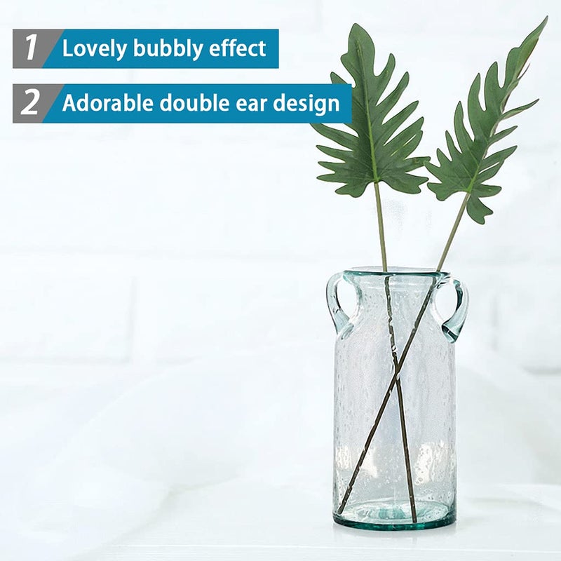 MDLUU Decorative Glass Vase 11" Tall, Bubble Air Flower Vase with Handles, Handblown Jug Vase for Dining Room, Bedroom, Bathroom, Mantel - Image 5