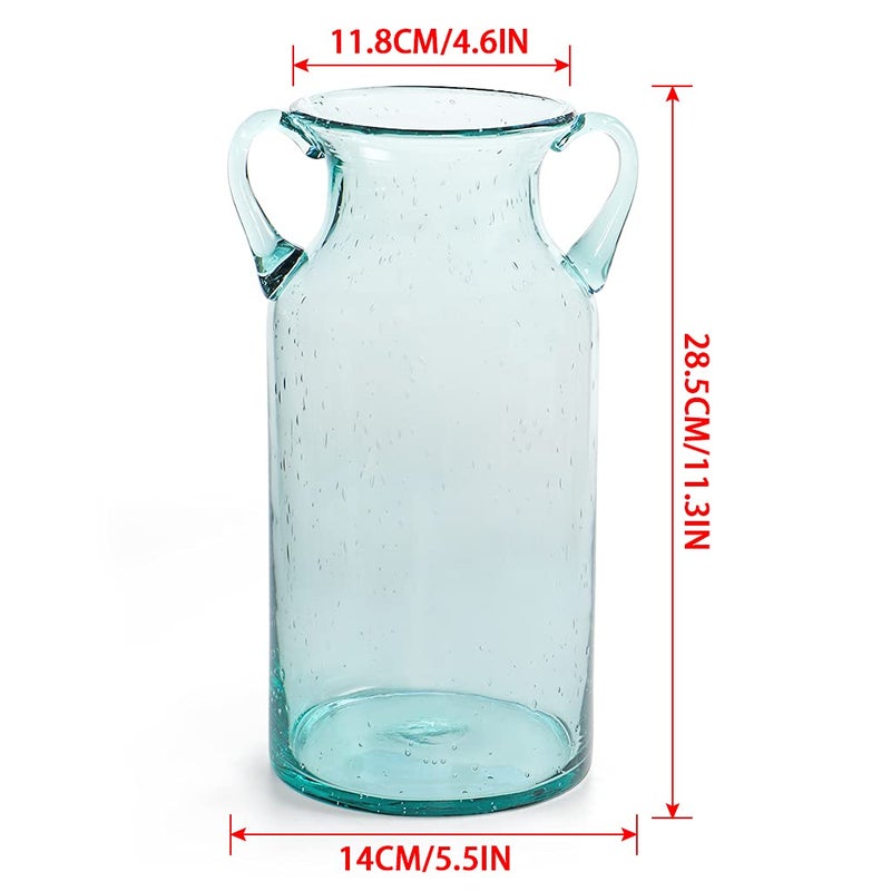 MDLUU Decorative Glass Vase 11" Tall, Bubble Air Flower Vase with Handles, Handblown Jug Vase for Dining Room, Bedroom, Bathroom, Mantel - Image 3