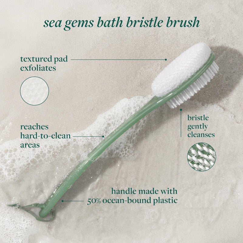 EcoTools Sea Gems Bath Bristle Brush, Dual-Sided Shower Brush for Cleansing & Exfoliating with Long Handle for Cleaning Back, Low-Waste Design, Vegan & Cruelty-Free, 1 Count - Image 2