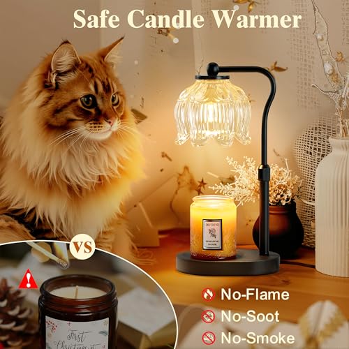 CASTLELIFE Candle Warmer Lamp with Timer & Stepless Dimming, Height Adjustable Electric Wax Warmer for Jar Candles, Flower Wax Melter with Wood Base, Gifts for Women Home Decor, Black Wood - Image 4