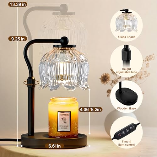 CASTLELIFE Candle Warmer Lamp with Timer & Stepless Dimming, Height Adjustable Electric Wax Warmer for Jar Candles, Flower Wax Melter with Wood Base, Gifts for Women Home Decor, Black Wood - Image 2