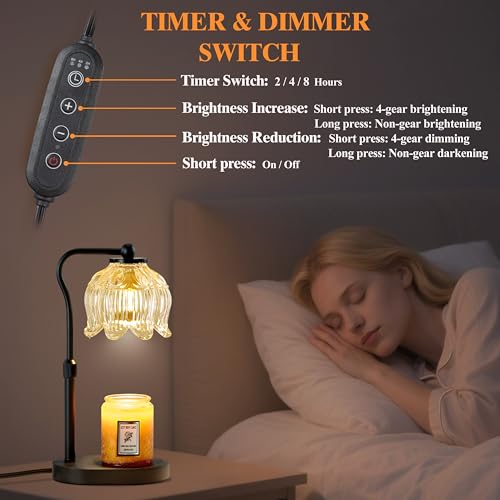 CASTLELIFE Candle Warmer Lamp with Timer & Stepless Dimming, Height Adjustable Electric Wax Warmer for Jar Candles, Flower Wax Melter with Wood Base, Gifts for Women Home Decor, Black Wood - Image 5