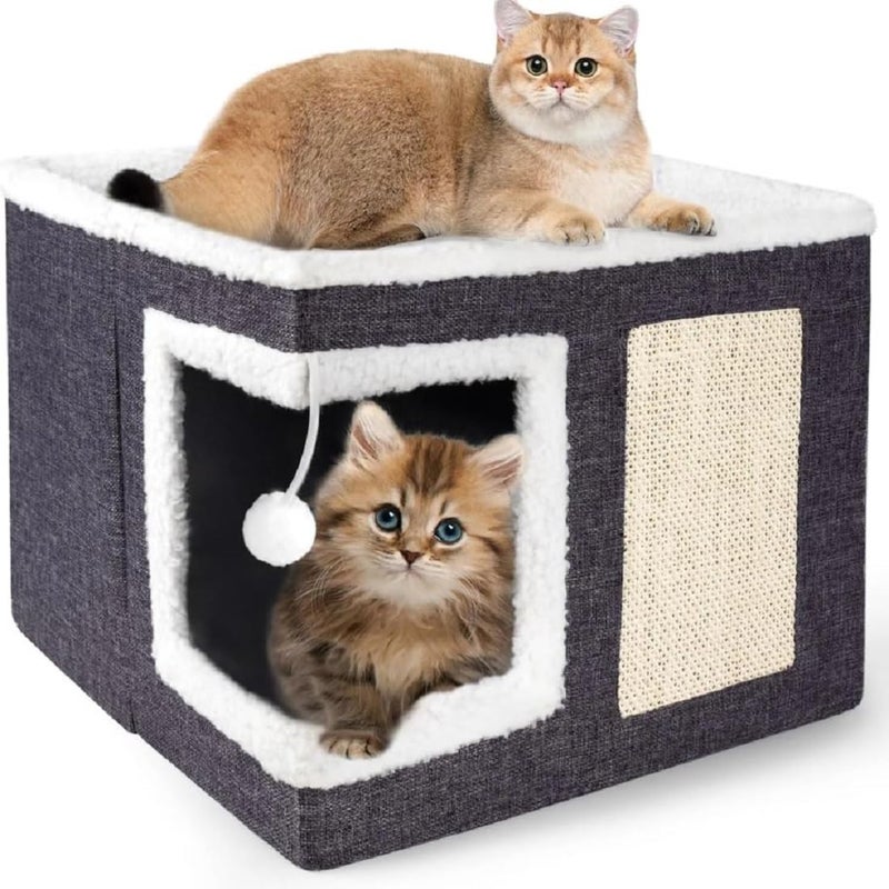 Glaceon Indoor Cat Home,2 Layer Foldable Cat Bed with 2 Soft Washable Mat, Hanging Ball, Scratching Board, Winter Cat Basket (GL-01) - Image 1