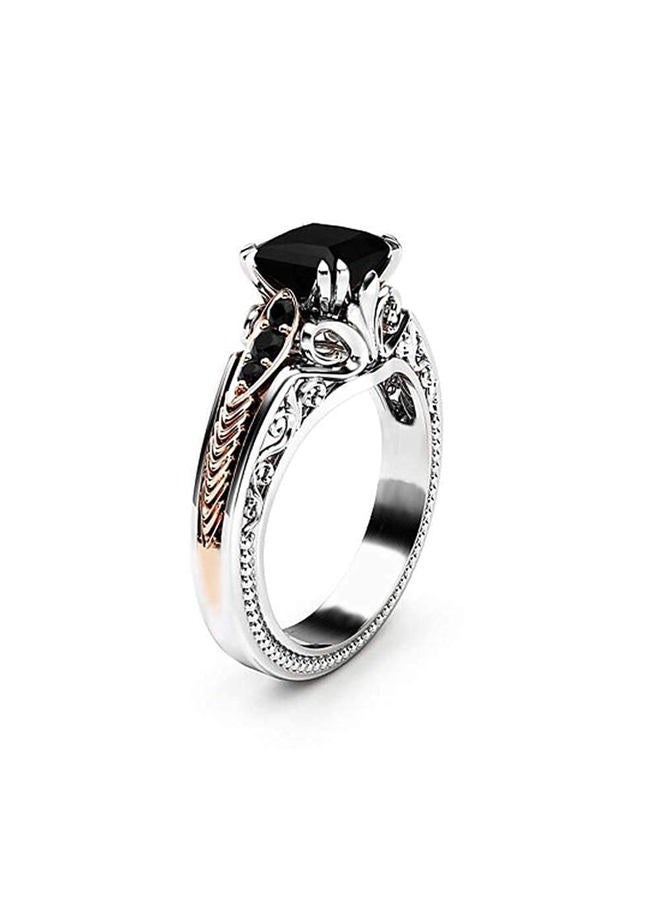 AZQ Vintage 925 Sterling Silver Black Gem Ring Cocktail Rings Square Cut Black Onyx Marcasite Cubic Zirconia Anniversary Promise Ring CZ Eternity Engagement Wedding Band Ring for Women TZ.37 (US Code 8) - Image 1