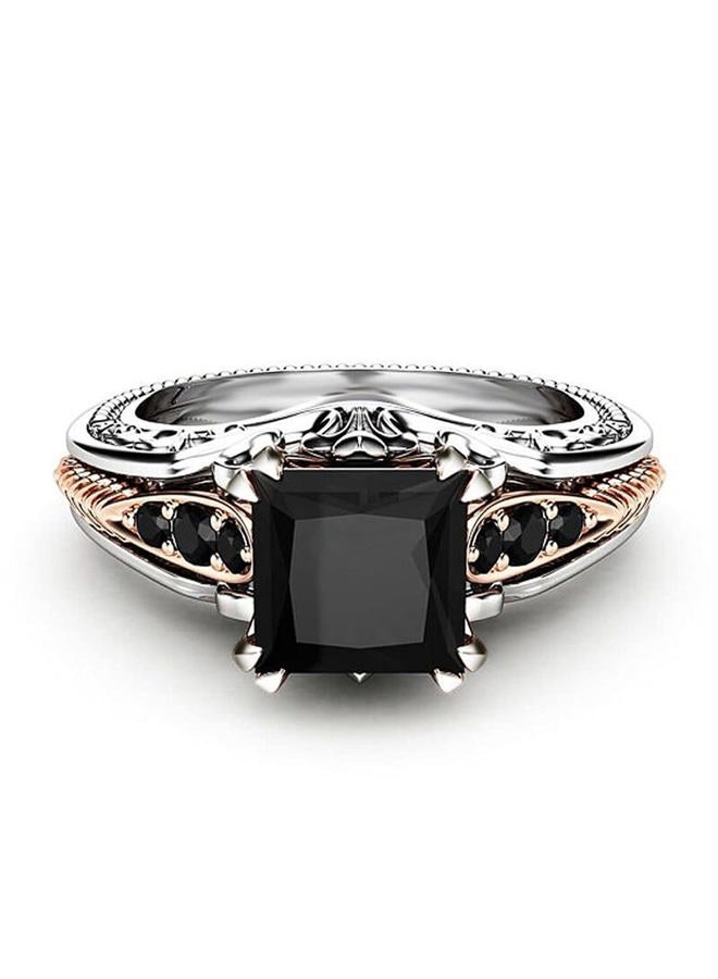 AZQ Vintage 925 Sterling Silver Black Gem Ring Cocktail Rings Square Cut Black Onyx Marcasite Cubic Zirconia Anniversary Promise Ring CZ Eternity Engagement Wedding Band Ring for Women TZ.37 (US Code 8) - Image 2