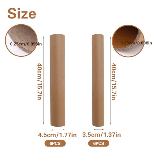 QoTang 12 PCS Cardboard Tubes for Crafts Two Size, Empty Toilet Paper Rolls for Art Projects, DIY Brown Crafting Paper Roll for Classrooms Dioramas Decorations, 5pcs 1.37x15.7In and 5pcs 1.77x15.7In - Image 3