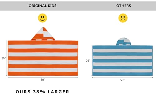 ORIGINAL KIDS Hooded Bath Towel Wrap - 100% Cotton Terry Large Oversized Hooded Kids Towel - Toddler Shower Pool Beach Towel - Soft Plush Absorbent Quick Dry Easycare Gift -30x60- Cabana Stripe Orange - Image 2