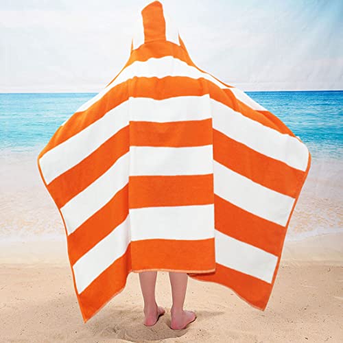 ORIGINAL KIDS Hooded Bath Towel Wrap - 100% Cotton Terry Large Oversized Hooded Kids Towel - Toddler Shower Pool Beach Towel - Soft Plush Absorbent Quick Dry Easycare Gift -30x60- Cabana Stripe Orange - Image 4