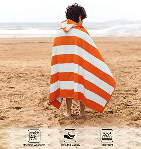 ORIGINAL KIDS Hooded Bath Towel Wrap - 100% Cotton Terry Large Oversized Hooded Kids Towel - Toddler Shower Pool Beach Towel - Soft Plush Absorbent Quick Dry Easycare Gift -30x60- Cabana Stripe Orange - Image 3