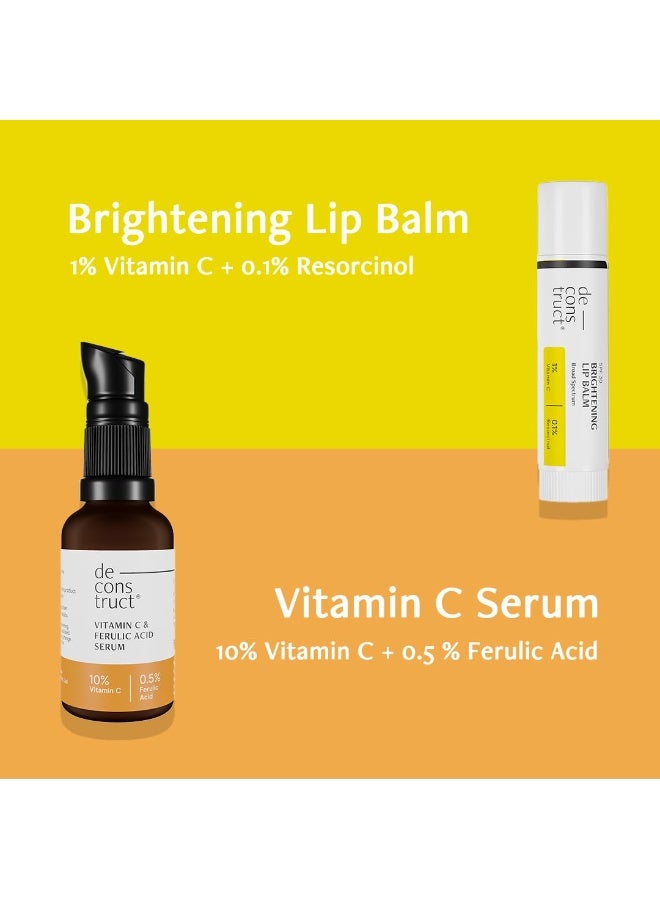 Deconstruct Radiant Lips & Skin Set: SPF Lip Balm (4g) & Non-Irritating Vitamin C Face Serum (30ml) | For Dark Pigmented Dry Flaky and Brightens Pigmented Lips | Vitamin C Serum for Oily Skin | Beginner Friendly & Highly Stable | Pack of 2 - Image 2